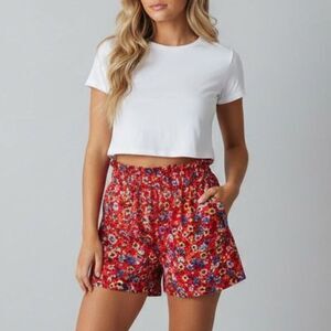 B.O.G Collective Floral Paperbag Waist Summer Shorts Size JR M